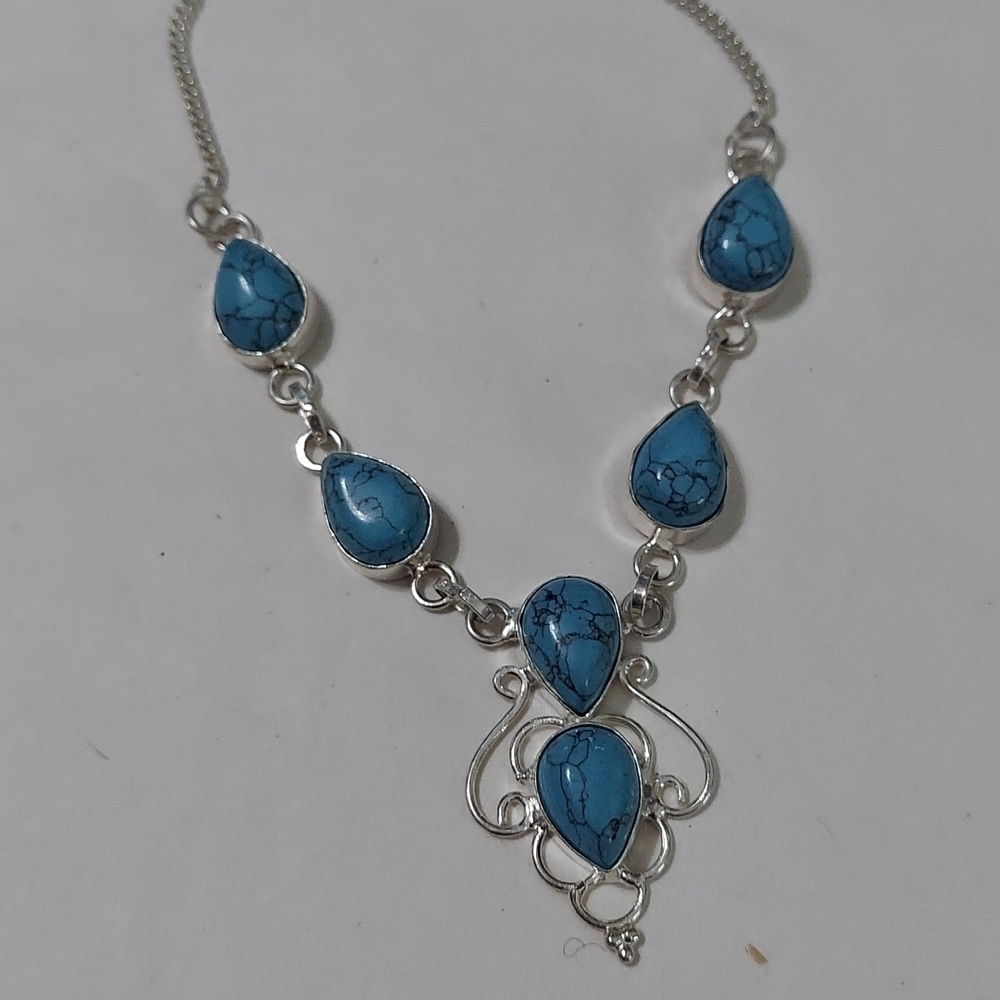 BLUE Turquoise Sterling Silver Necklace